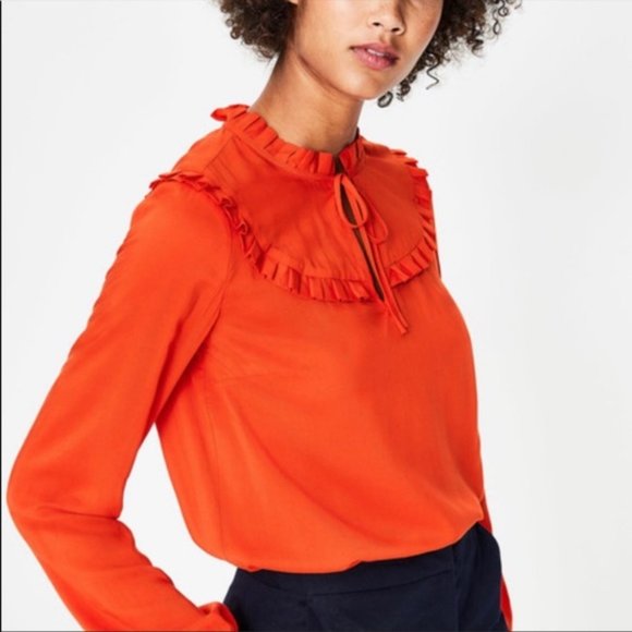 BODEN Betsy Long Sleeve Ruffle Tie Trim Blouse RED POP - Picture 2 of 3